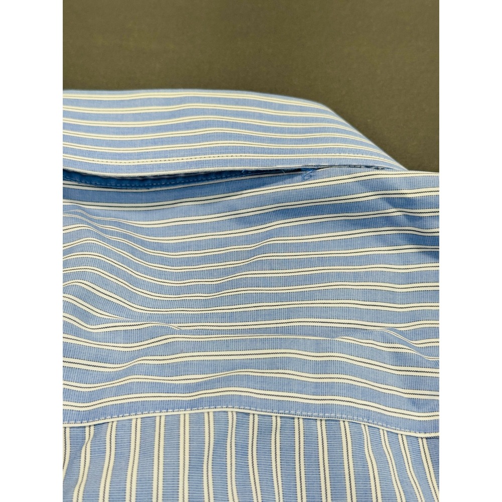 Nautica Premium Non Iron Striped Dress Shirt Men Size 16 34 35 Blue White French - Picture 13 of 16